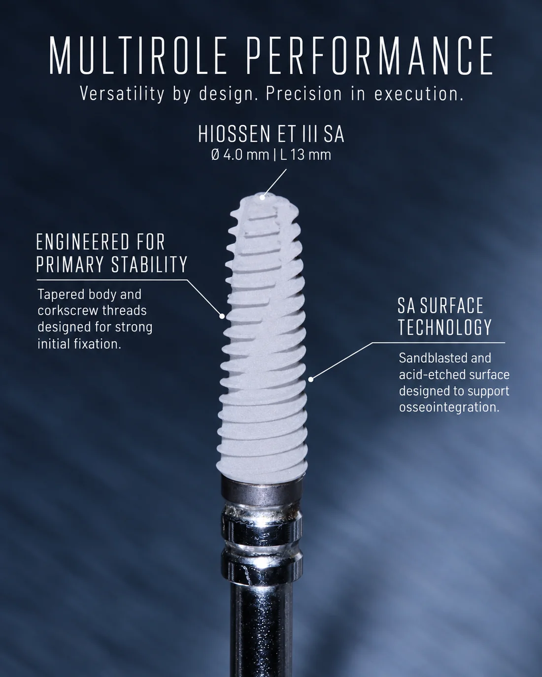 Implant Hiossen ET III SA, prezentare design și suprafață